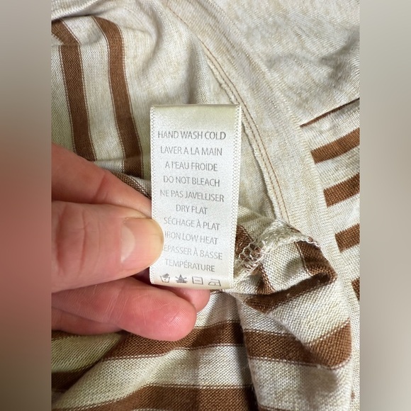 MAX STUDIO Beige and tan Striped Short Sleeve Top size L - Picture 3 of 15